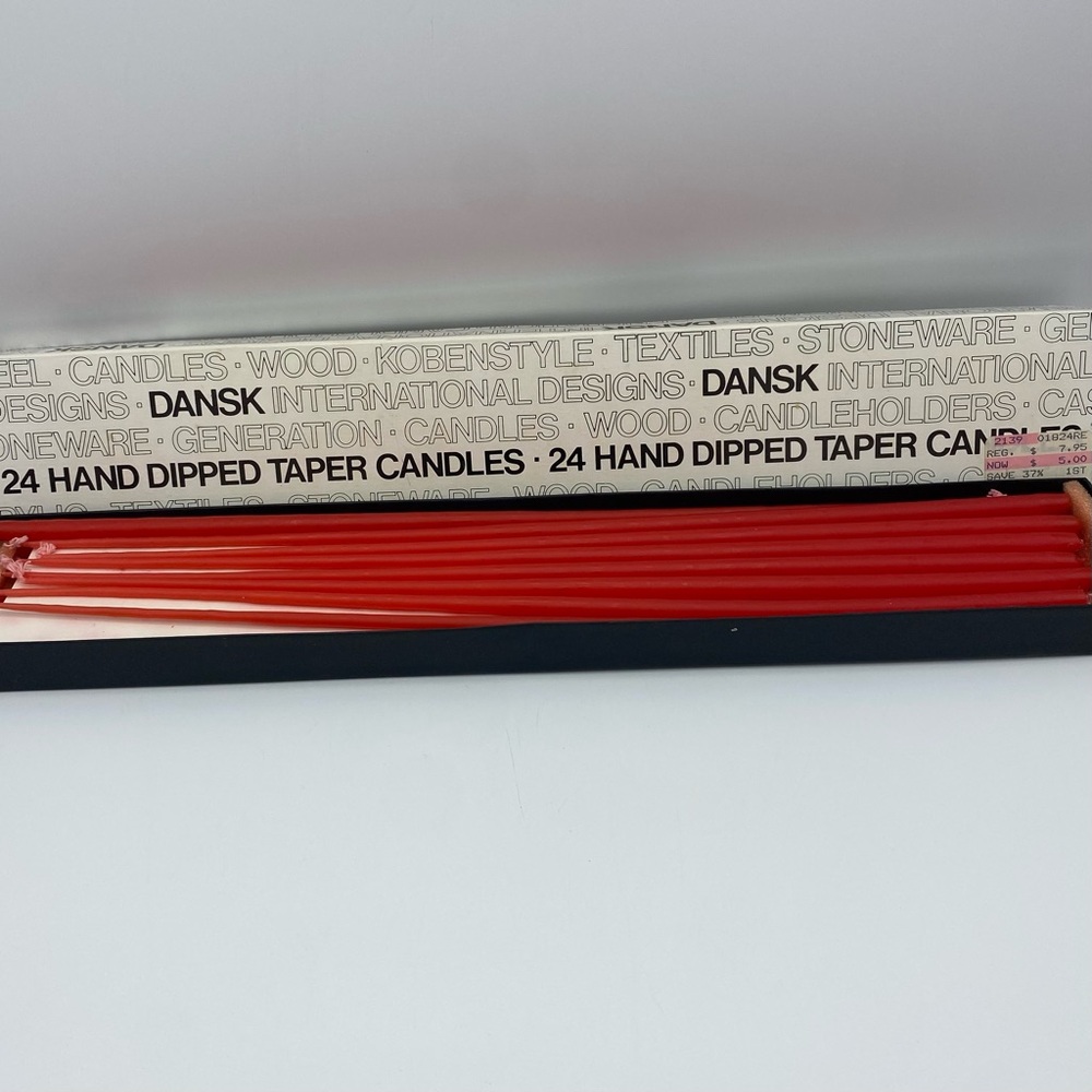 Dansk Hand Dipped Tapered Candles Vtg Red Thin 14 Inches Set Of 24 Unused Decor